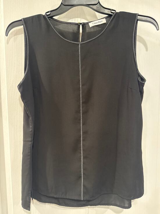 Calvin Klein Tops - Calvin Klein Black Sleeveless Blouse Contrast Stitch High Low Hem